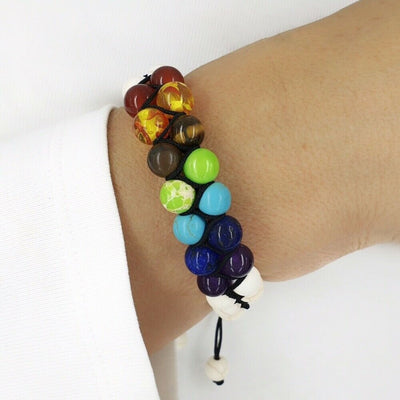 7 Crystal Bead Natural Lava Chakra Bracelet