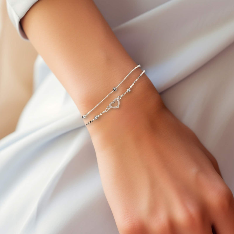 Personalised Heart Charm Sterling Silver Bracelet - Custom Card