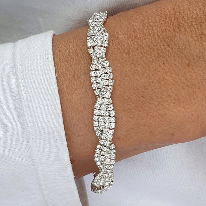 White Cubic Zirconia Diamante Crystals Sparkling Bracelet