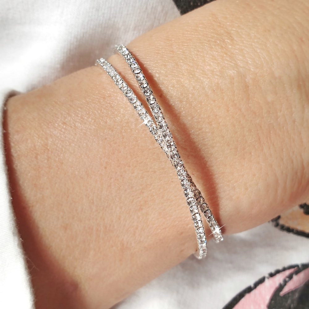 Cross Silver Crystal Flexible Tennis Bracelet