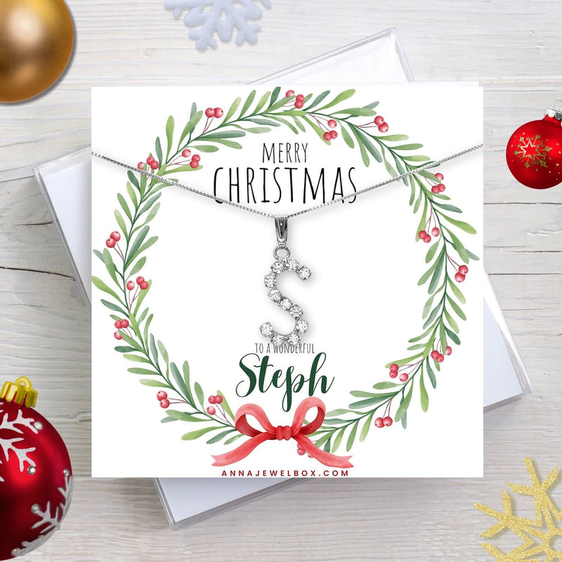 Personalised Christmas Gift Card Custom Letter Initial Necklace