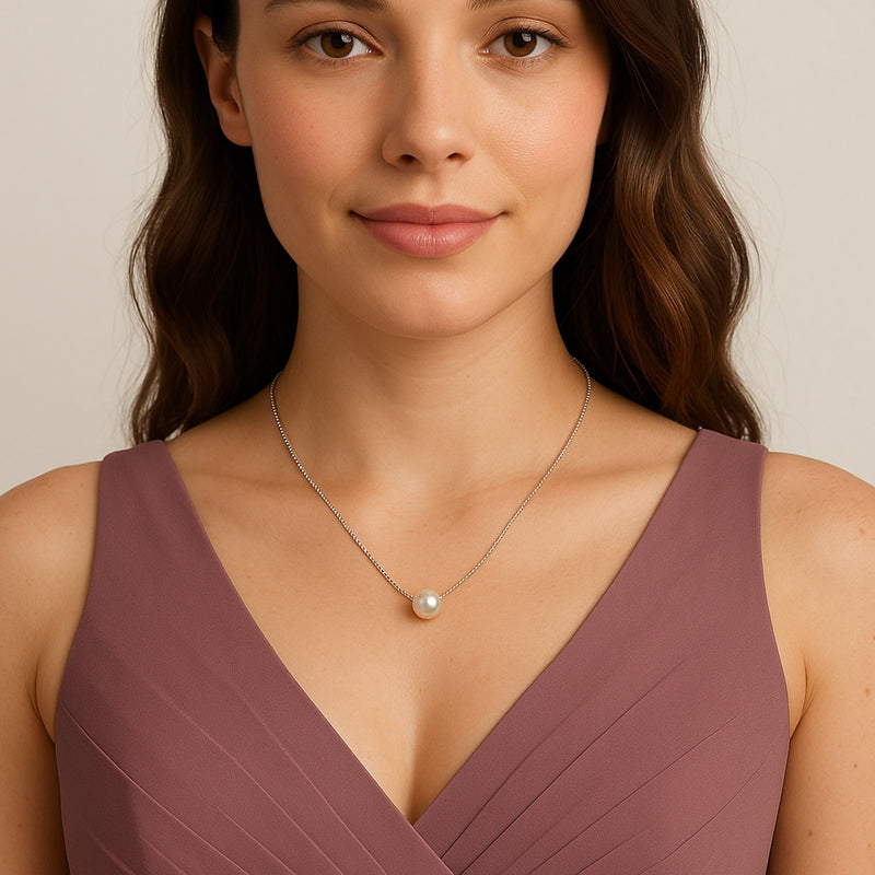 Pink Round Freshwater Pearl 925 Sterling Silver Necklace