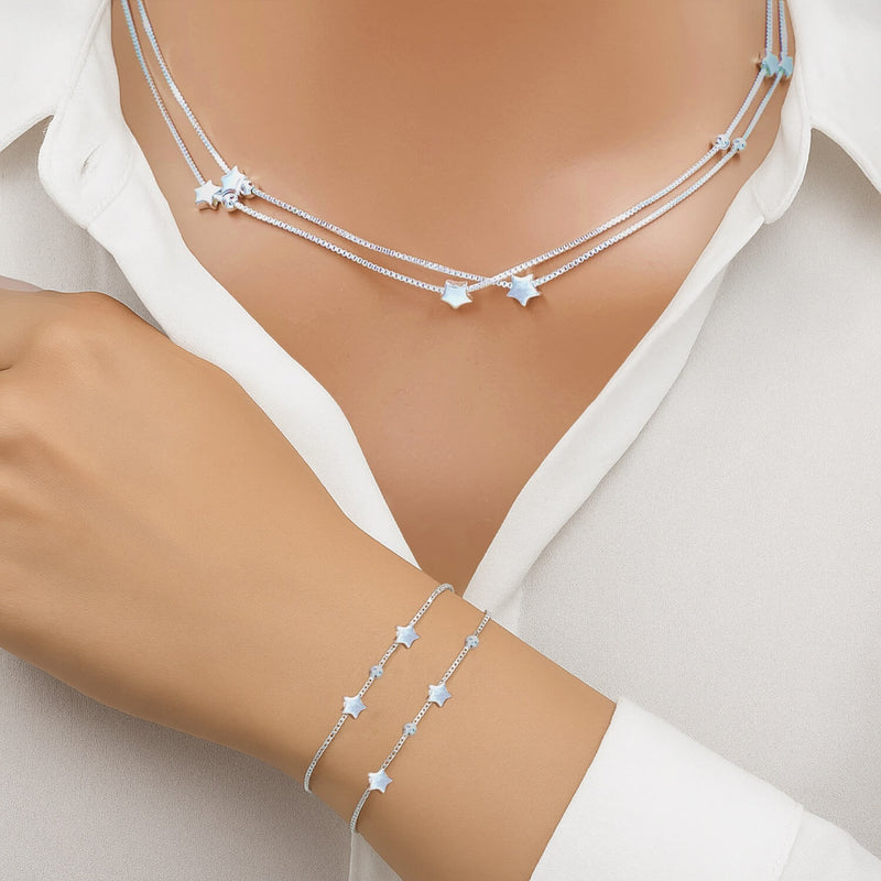 Starlight Personalised 925 Silver Star Necklace Bracelet Set