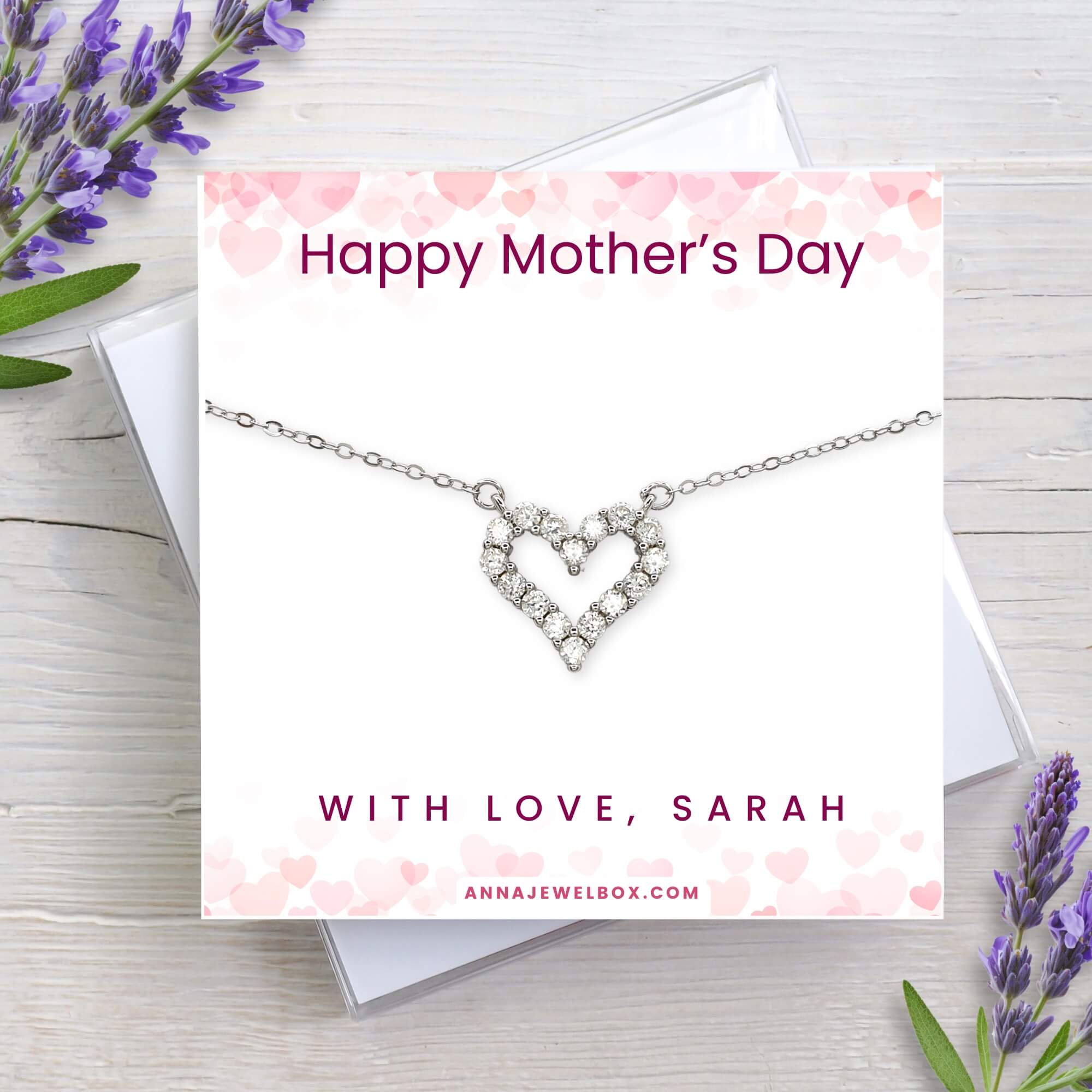 Personalised Mother's Day Crystal Heart Necklace Gift