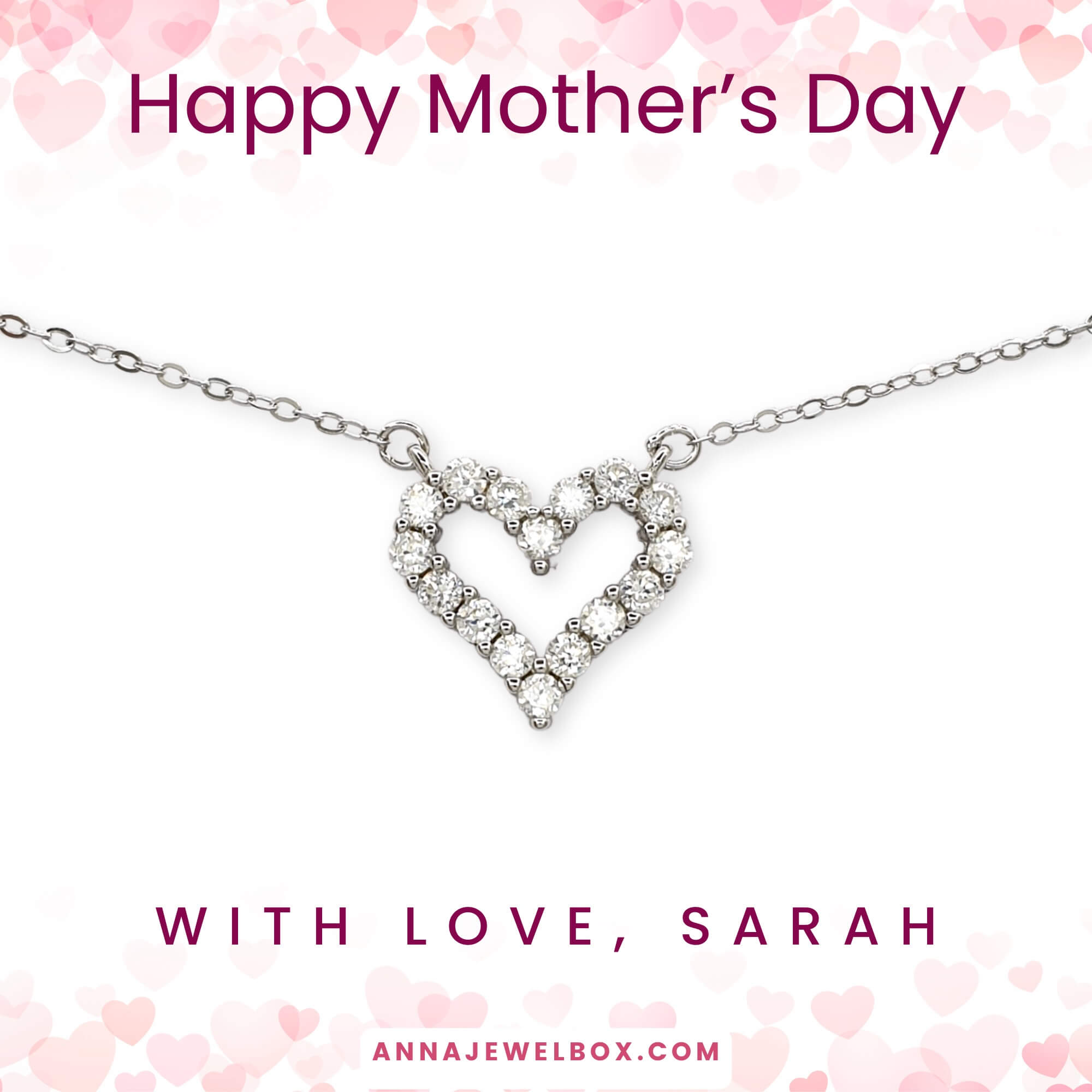 Personalised Mother's Day Crystal Heart Necklace Gift