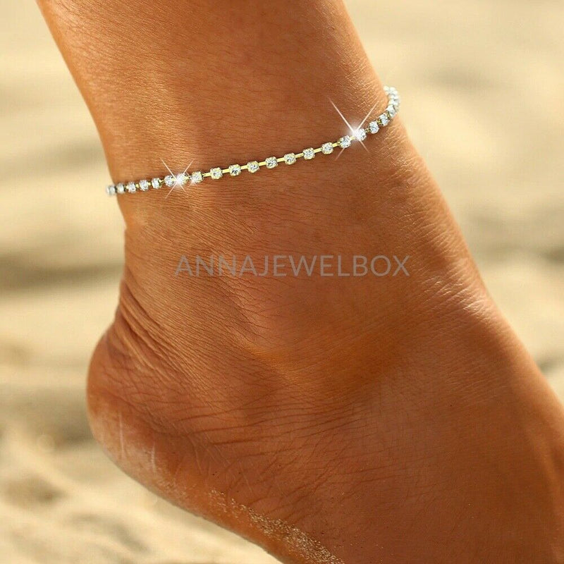Gold Crystal Stretchable Anklet - AnnaJewelBox