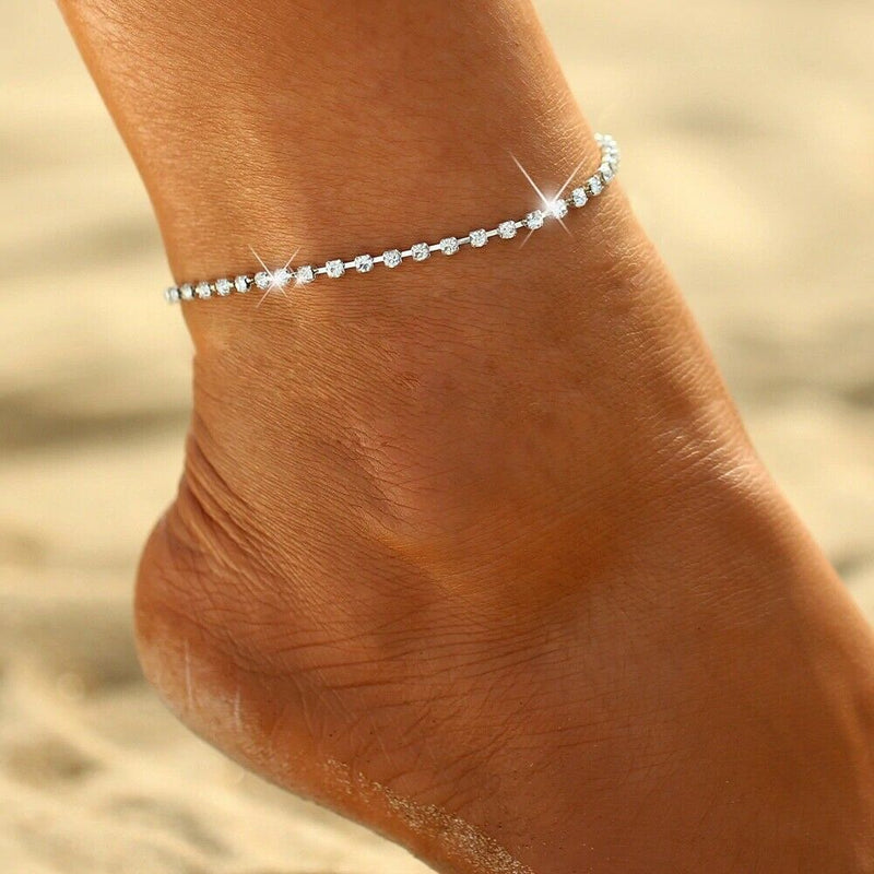Crystal Anklet Summer Elastic Jewellery – Stretchable Sparkly Anklets in Gold or Silver