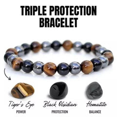 Triple Protection Hematite Obsidian Tiger's Eye Bracelet - AnnaJewelBox