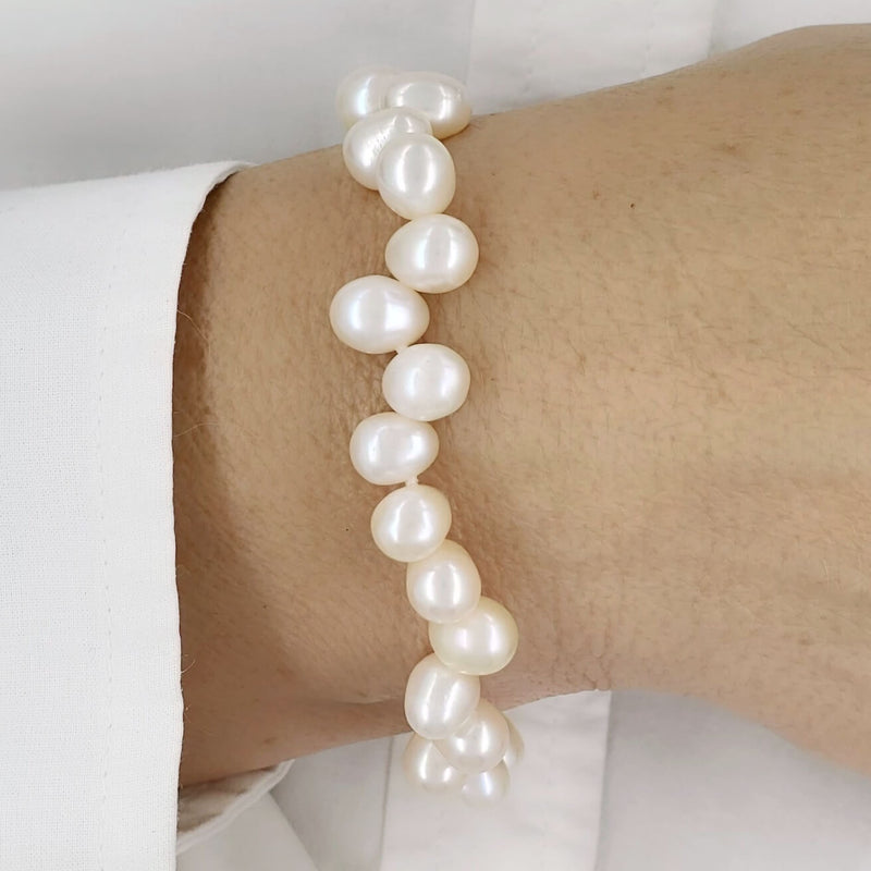 925 Sterling Silver Baroque Real Freshwater Pearl Bracelet