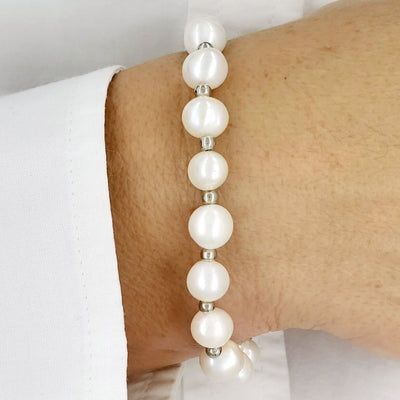925 Sterling Silver Round Real Freshwater Pearl Bracelet