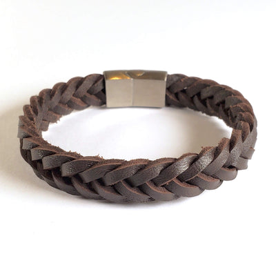 Brown Braided Leather Bracelet Gift For Him Personalised Card