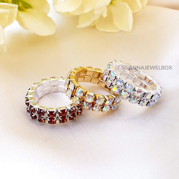 Stunning Large Statement Teardrop Glass Crystal Rhinestone Stretch Band Cocktail Ring, 2" Royal Blue Silver Tone