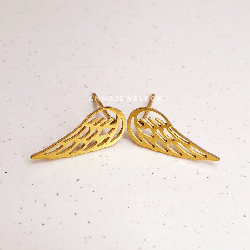 Gold Guardian Angel Wings Stud Earrings - AnnaJewelBox