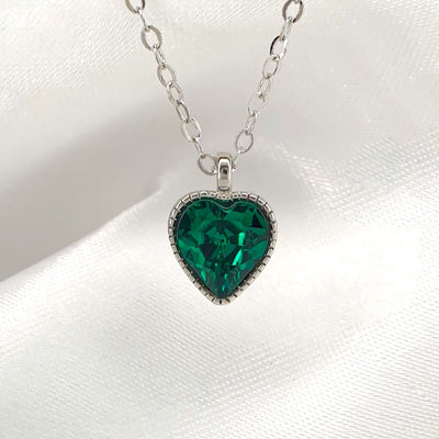 925 Sterling Silver Love Heart Diamante Birthstone Necklace