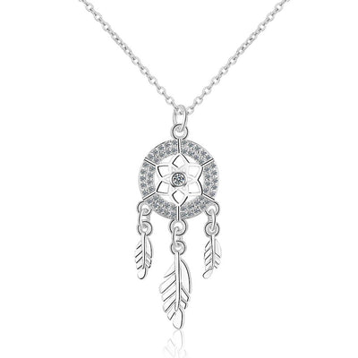 925 Sterling Silver Dreamcatcher Pendant Crystal Necklace