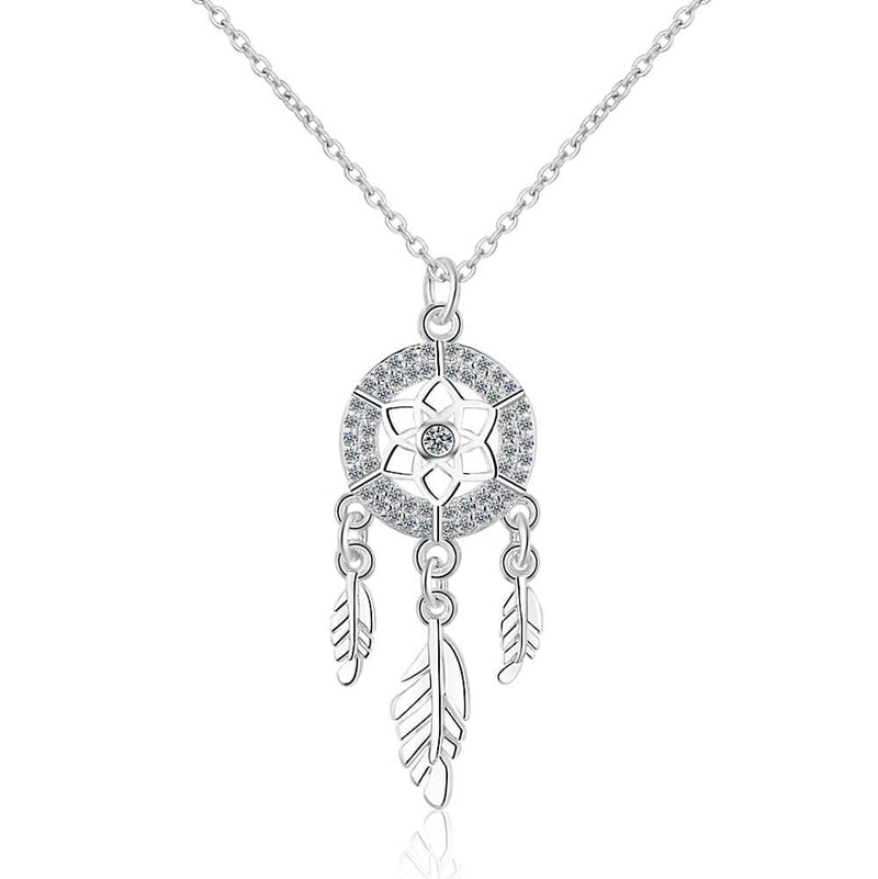 925 Sterling Silver Dreamcatcher Pendant Crystal Necklace