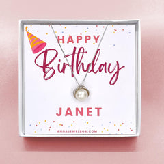 925 Sterling Silver Personalised Birthday Gift Pearl Crystal Necklace - Birthday Day Card Gift