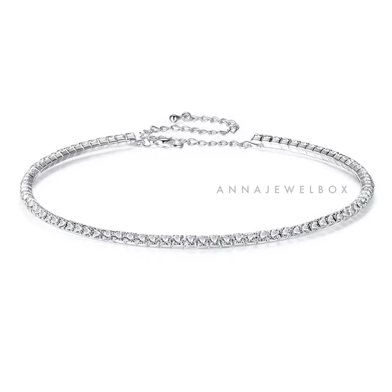 Flexible Diamante Silver Choker Necklace - AnnaJewelBox