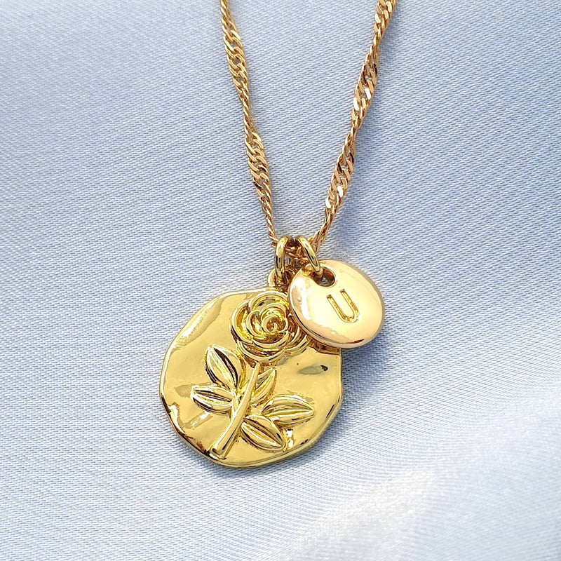 Personalised Anniversary Gift Initial Name Rose Necklace