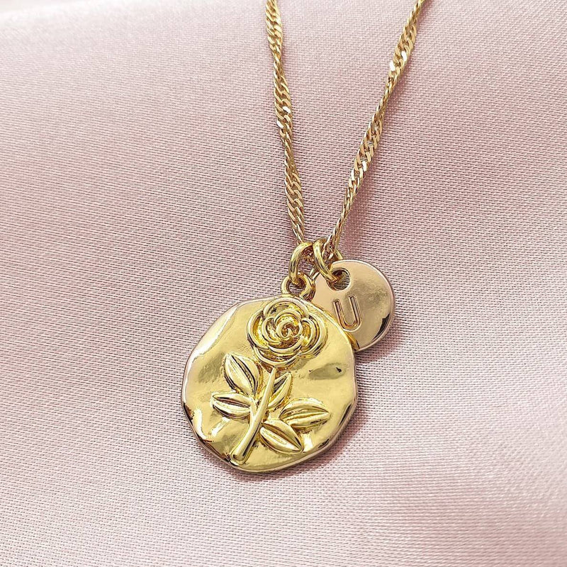 Personalised Birthday Gift Initial Name Rose Necklace