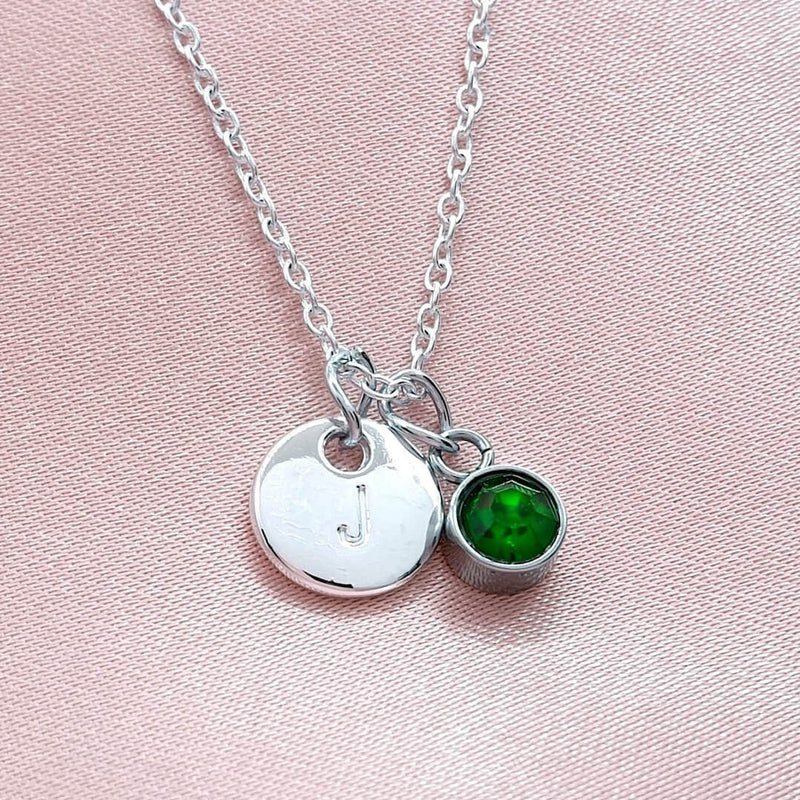 Personalised Anniversary Gift Initial Name Birthstone Necklace