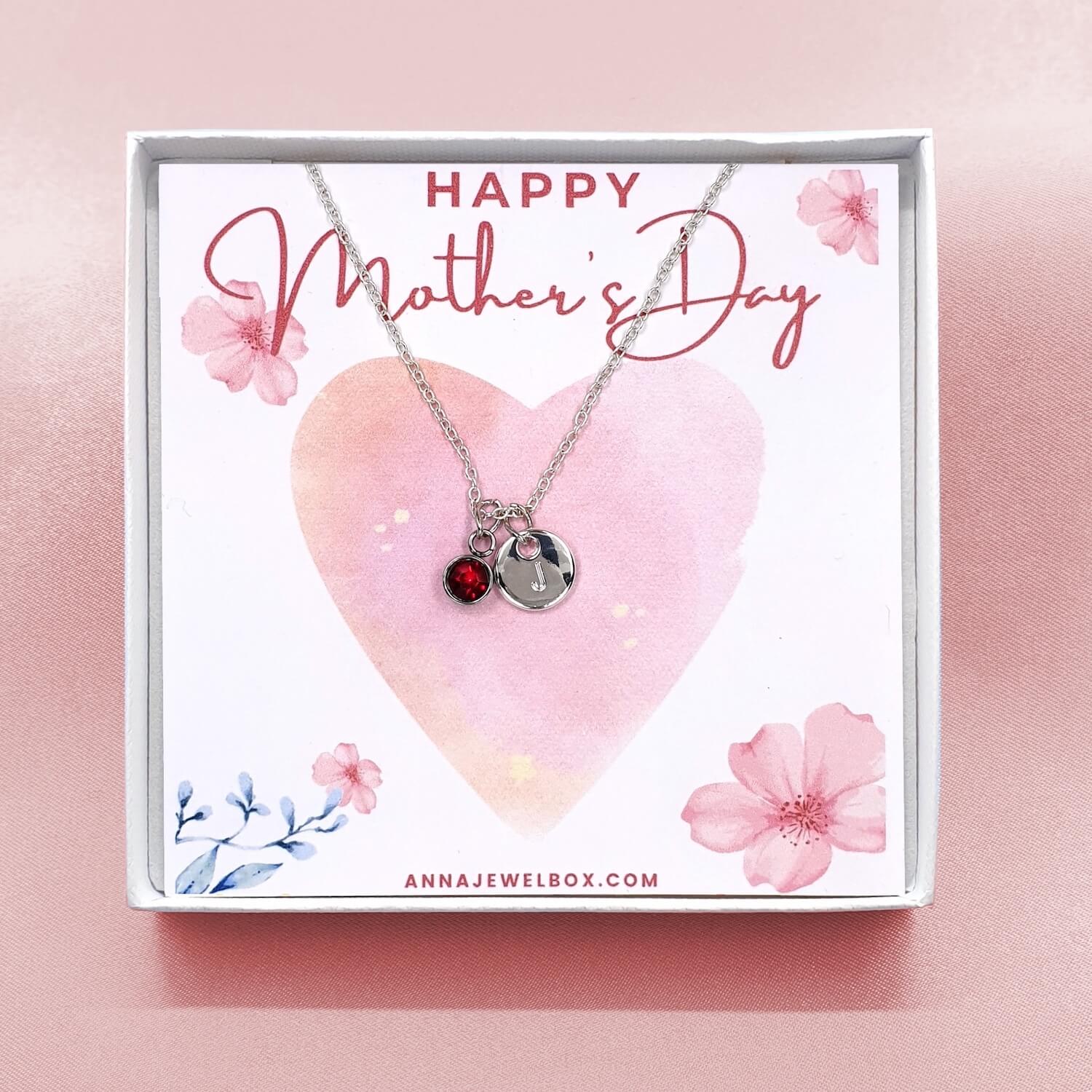 Mother's Day Gift Initial Birthstone Personalised Necklace