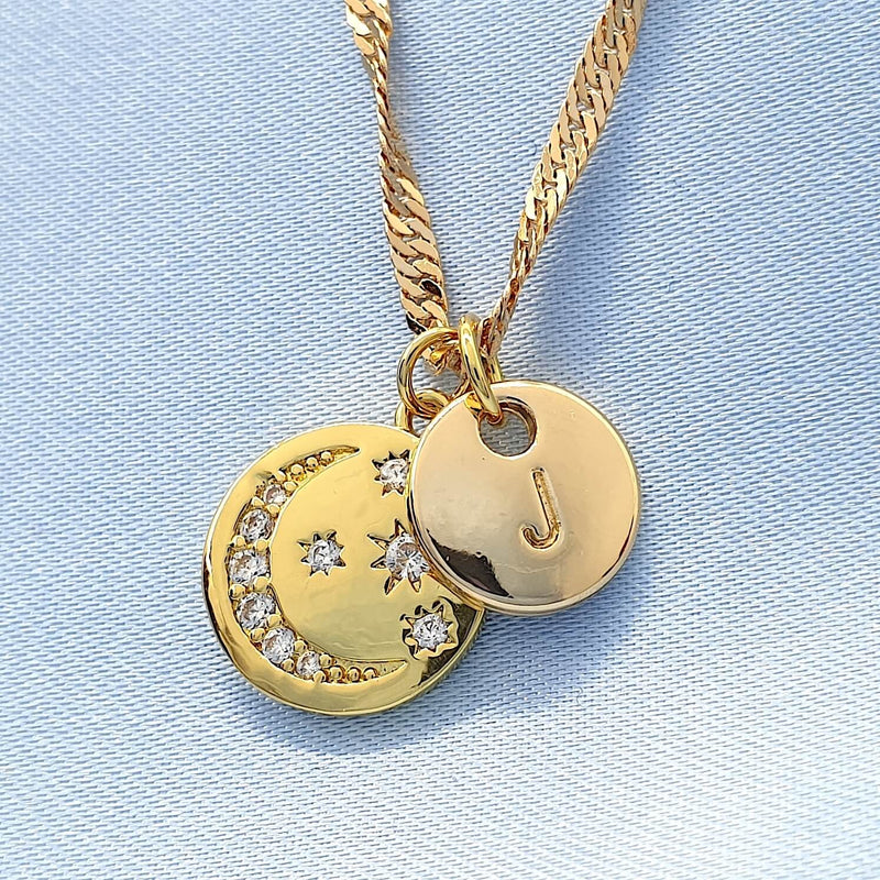 Personalised Birthday Gift Initial Name Star Moon Necklace