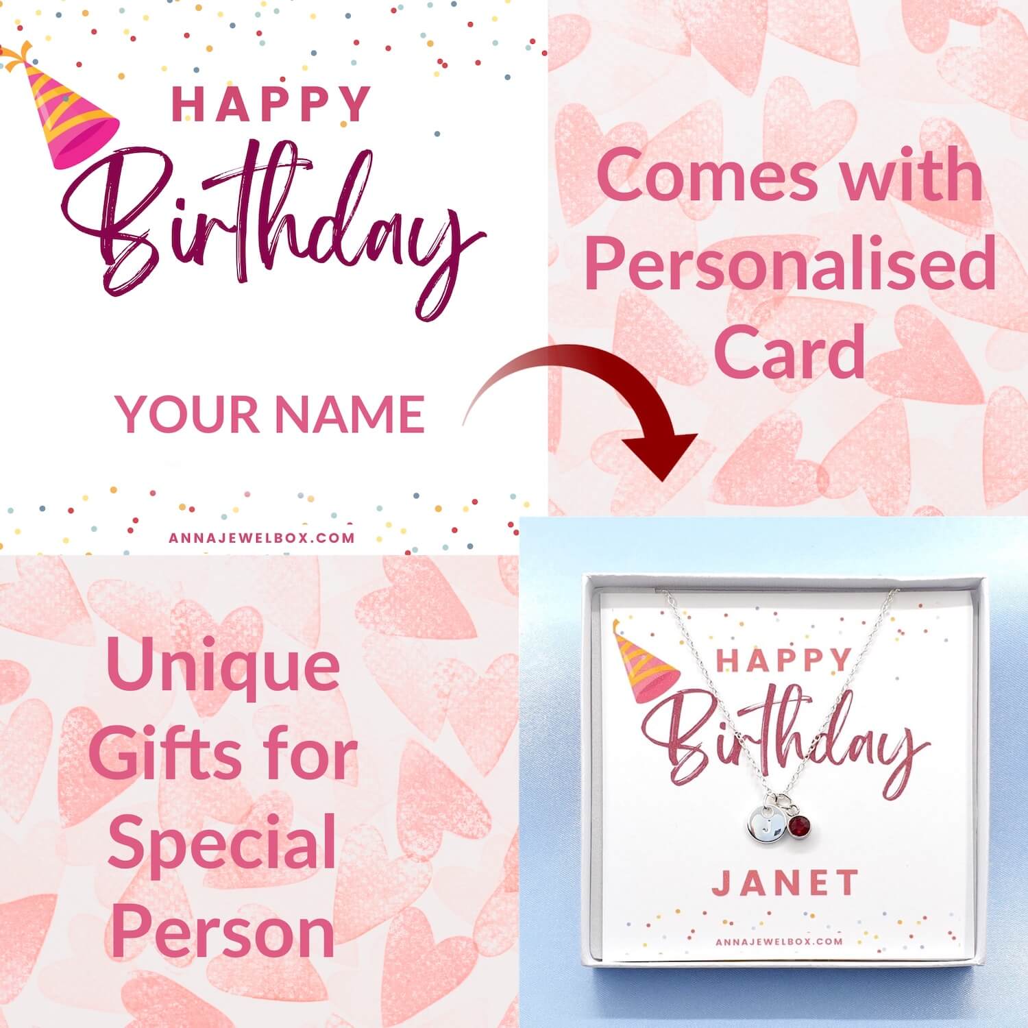 925 Sterling Silver Personalised Birthday Gift Heart Necklace - Birthday Day Card Gift