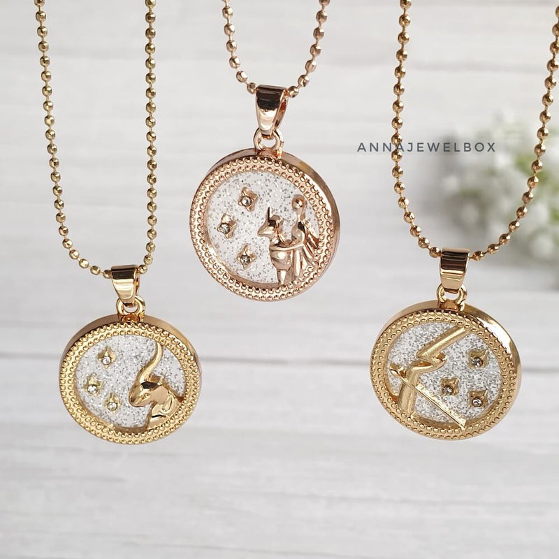 Crystal Horoscope Star Sign Zodiac Necklace Gold - AnnaJewelBox