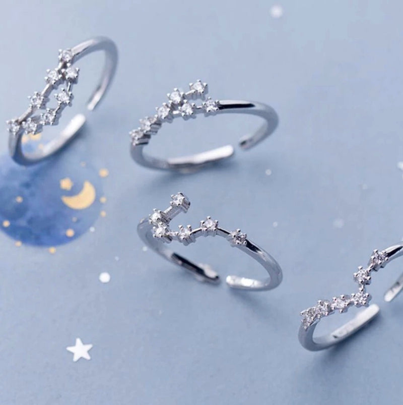 Crystal Zodiac Constellation Ring in Silver