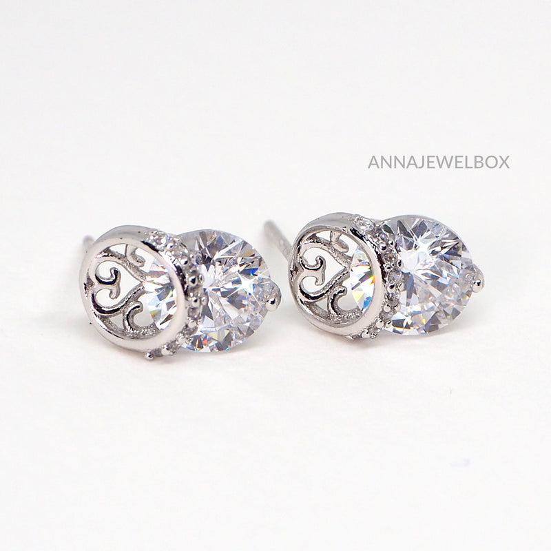 Sparkling Silver Diamante Crystal Stud Earrings - AnnaJewelBox
