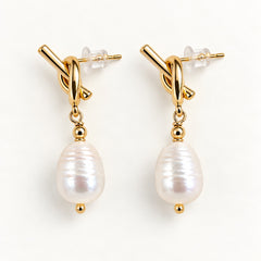 Gold Baroque Pearl Drop Earrings