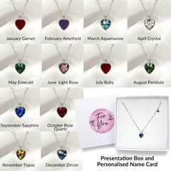 925 Sterling Silver Love Heart Diamante Birthstone Necklace