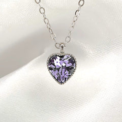 925 Sterling Silver Love Heart Diamante Birthstone Necklace