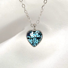 925 Sterling Silver Love Heart Diamante Birthstone Necklace