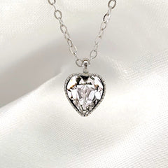 925 Sterling Silver Love Heart Diamante Birthstone Necklace