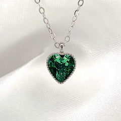 925 Sterling Silver Love Heart Diamante Birthstone Necklace