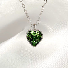 925 Sterling Silver Love Heart Diamante Birthstone Necklace