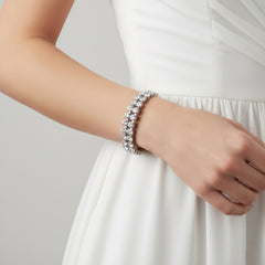 Statement 2 Rows Silver Crystal Flexible Tennis Bracelet