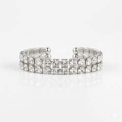 Statement 2 Rows Silver Crystal Flexible Tennis Bracelet
