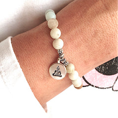 Harmony Amazonite Gemstone Bracelet with Ohm, Buddha, Lotus or Tree Charm