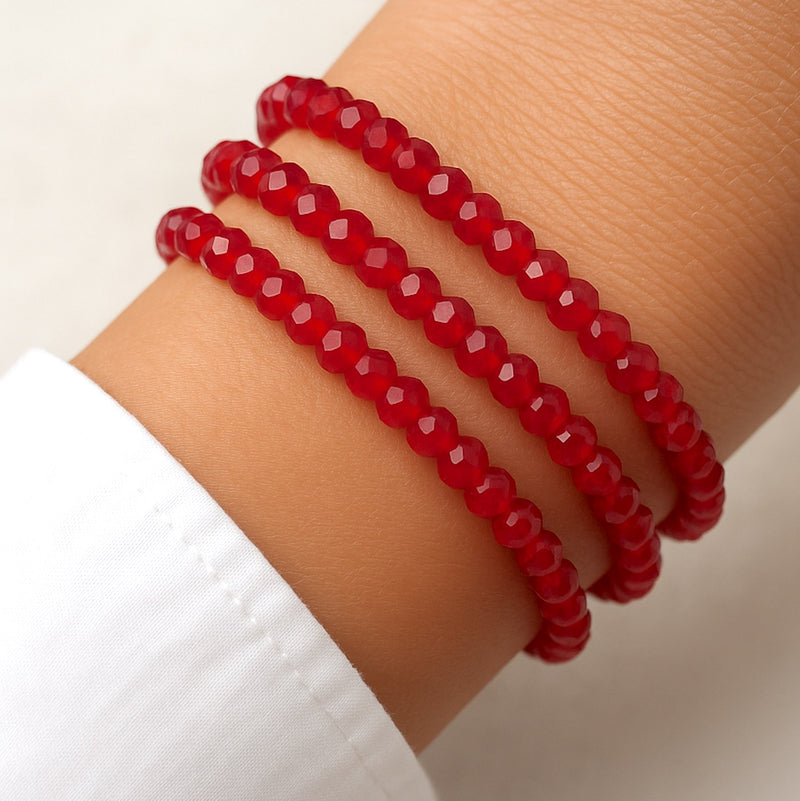 Passion Set of 3 Red Crystal Bracelets Healing Protection Luck Reiki Gift