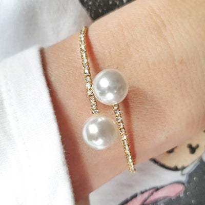 Adjustable Crystal Pearl Flexible Tennis Bracelet in Gold or Silver