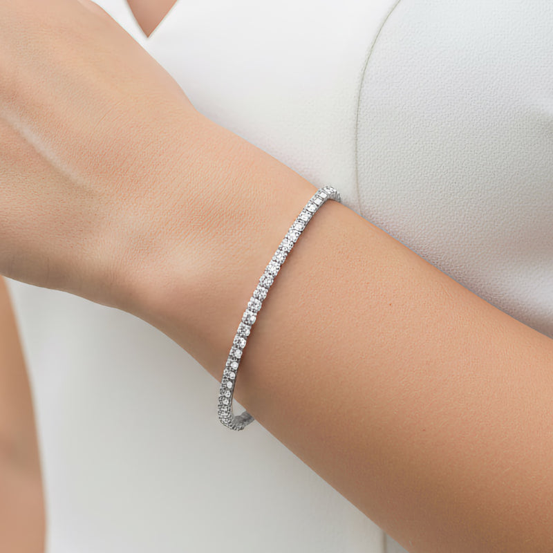 Elegant White Crystals Silver Flexible Tennis Bracelet