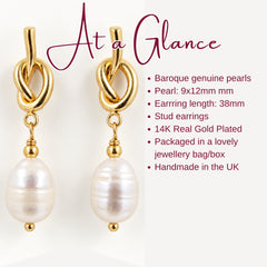 Gold Baroque Pearl Drop Earrings