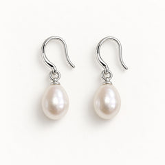 Silver Baroque Freshwater Pearl Drop Hook Earrings