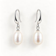 Silver Baroque Freshwater Pearl Drop Hook Earrings