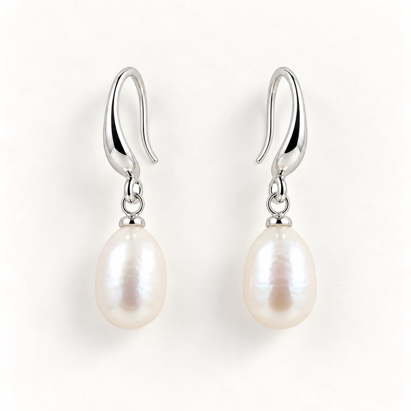 Silver Baroque Freshwater Pearl Drop Hook Earrings