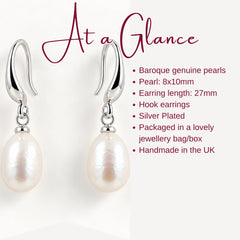 Silver Baroque Freshwater Pearl Drop Hook Earrings