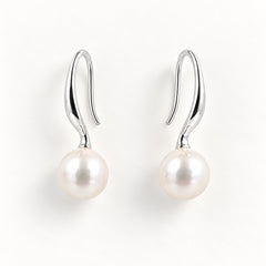 Elegant Silver Baroque Freshwater Pearl Drop Hook Earrings
